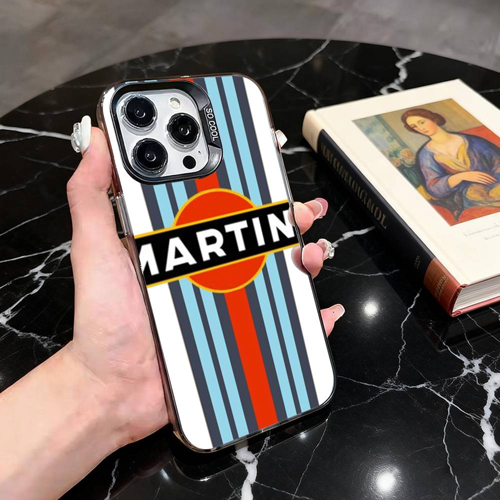 

M-Martini Racing Horizontal Stripe Phone Case For iPhone 17,16,15,14,13,12,11 Plus,Pro Max,XS,Colorful Silver Black Cover iPhone16pro