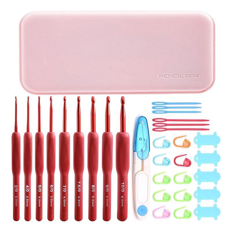 

AEE4-32PCS Crochet Hooks Set, Ergonomic Crochet Hooks With Case For Arthritic Hands, Extra Long Crochet Needles, Crochet