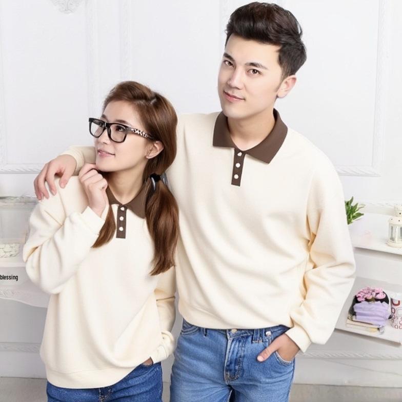 Plain Cotton Color-Block Polo Sweatshirt with Custom Logo, Turn-Down Collar, Loose Thin Fit for Autumn/Winter