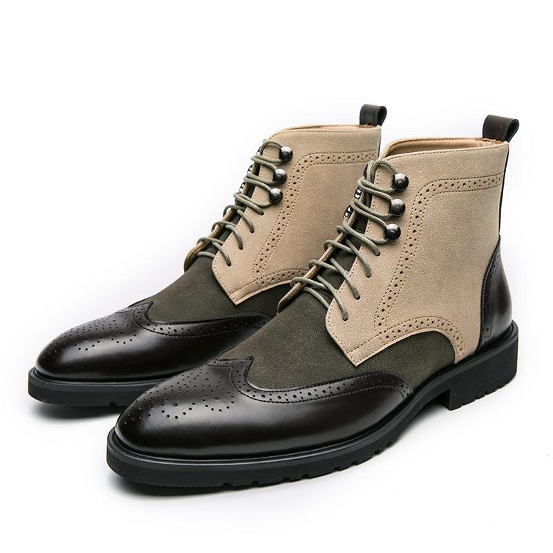 Men's Ankle Boots British Style Business Leather Boots Fashion Pointe High Top Boot Patent Leather Brogue Boot Men Chelsea Boots