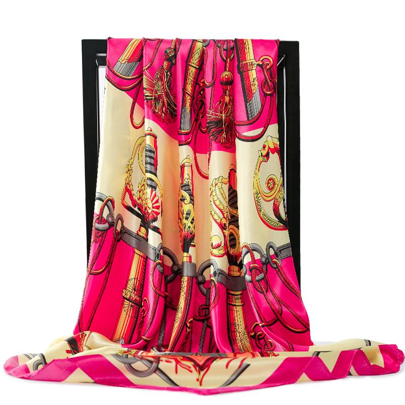 

New Print 90X90CM Luxury Shawls Four Seasons Fashion Silk Scarves Popular Sunscreen Bandannas Europe And America Square Kerchief 90X90CM
