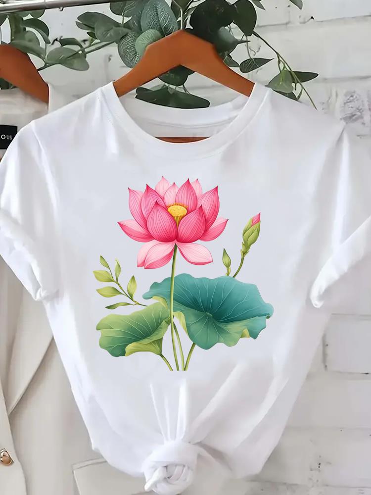 (Asian Size) Tee Lady Female Clothing T Shirt Printed Women Casual Fashion Feather Vintage Trend Top Graphic Short Sleeve T-shirts