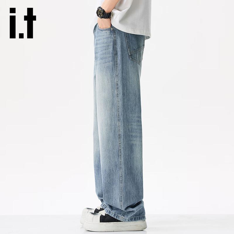izzue it Men's American Retro Light Wash Loose Straight Leg Jeans