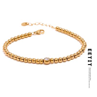 Edelstahl-Perlenketten-Armreif für Damen, goldenes Zirkonia-Armband
