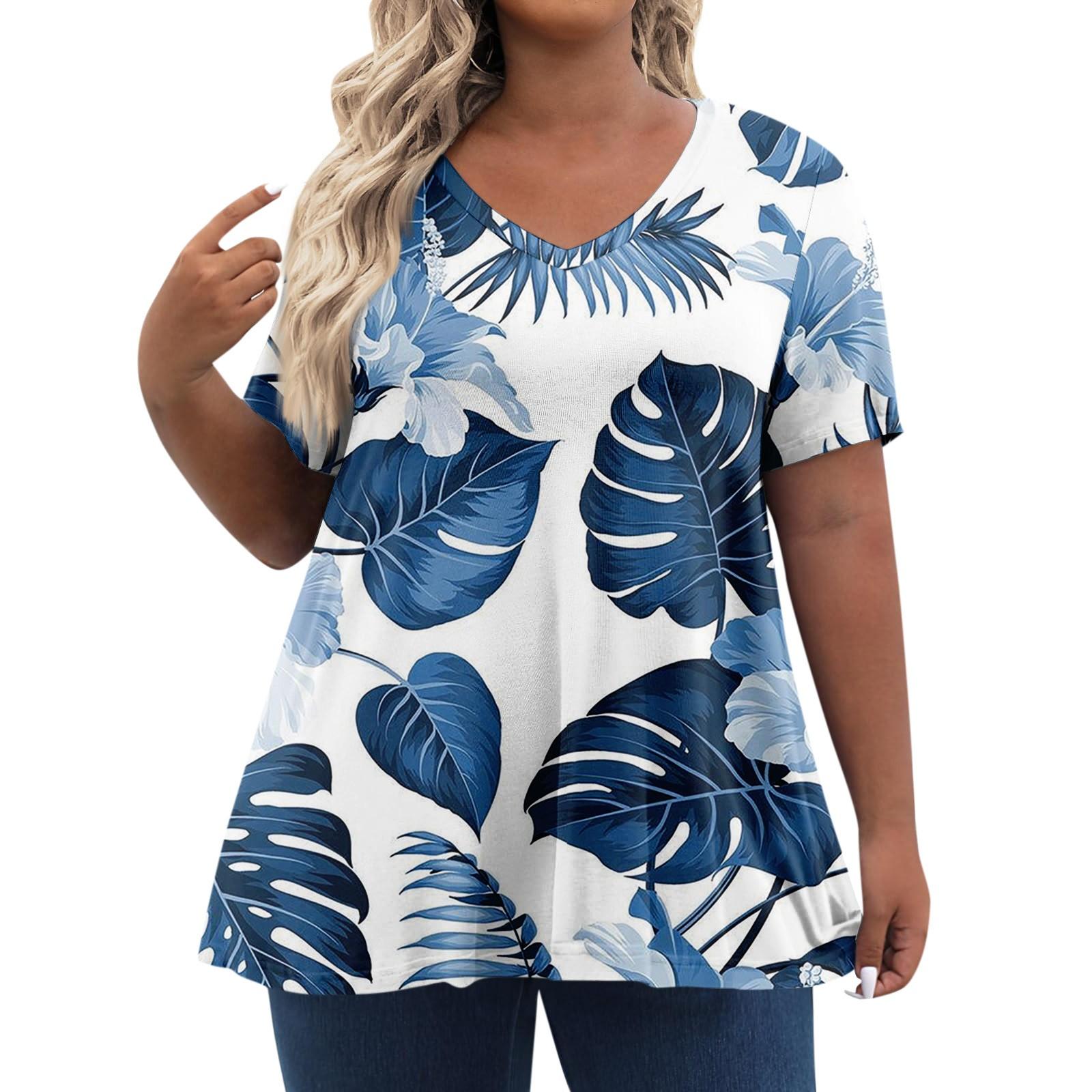 

Женские топы больших размеров, шорты с рукавами, рубашки с V-образным вырезом, повседневная одежда, топы с принтом XL