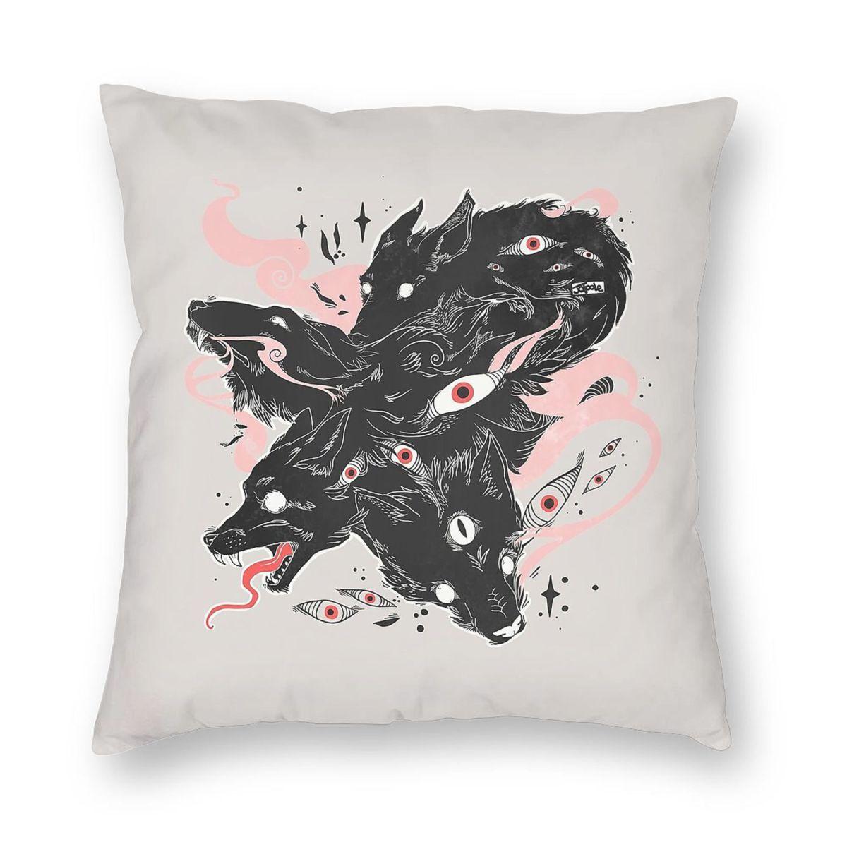 Wild Wolves With Many Eyes Square Pillowcase Polyester Linen Velvet Pattern Zip Decor Sofa Cushion Cover Peach skin 18*18(CM)-1Pcs