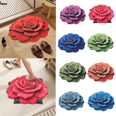 Non-slip Peony Floor Mat Soft Bathroom Floor Mat Flower Carpet  for Living Room Tea Table Bedside