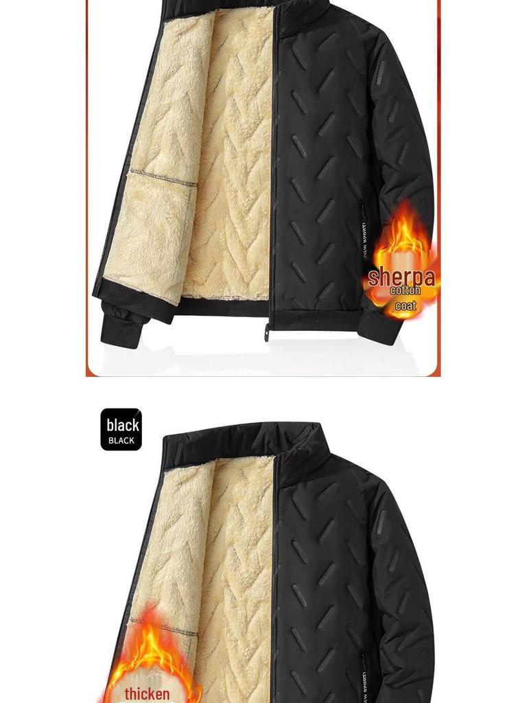 Men's Plus Size Lambswool Cotton Jacket - Velvet, Thick, Warm, Loose Fit for Autumn and Winter