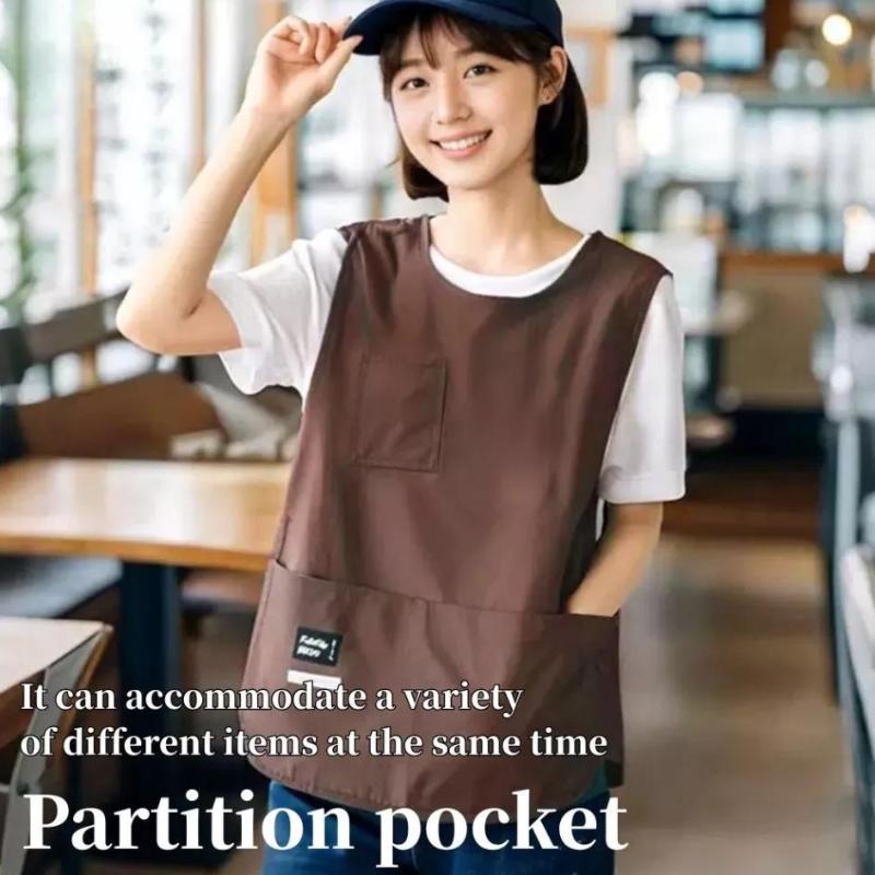 Waterproof Vest Apron Coffee Shop Cooking Aprons Oilproof Bbq Aprons With Big Pocket Kitchen Waiter Workwear Apron