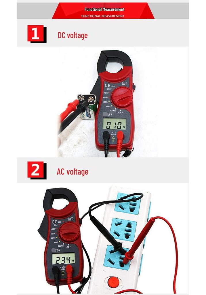 Dijital Kelepçe Multimetre: Voltaj, Akım, Direnç, Süreklilik (Buzzer ile Kırmızı/Turuncu) Ölçer.