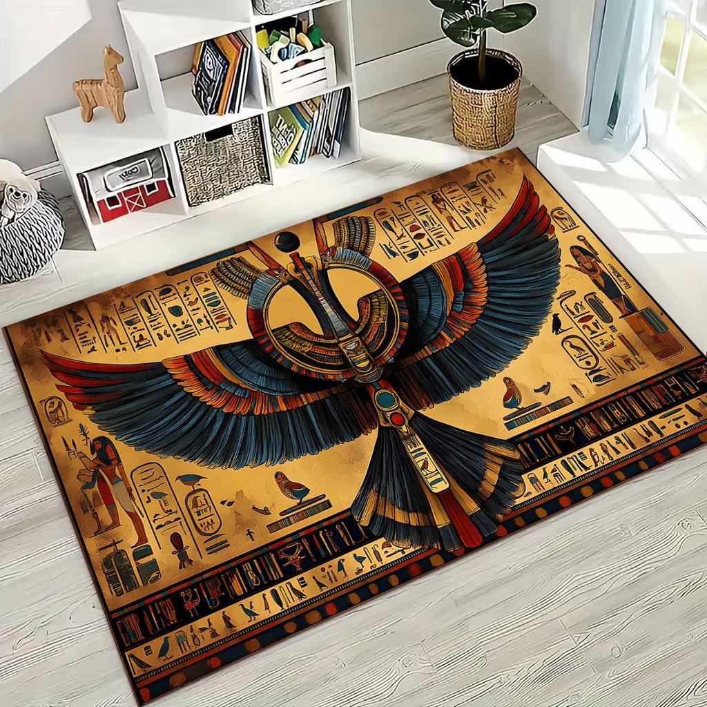 Ancient Egyptian Hieroglyphic Symbols Carved Murals Rug Carpet for Bedroom Living Room Sofa Doormat Decor,Kid Non-slip Floor Mat