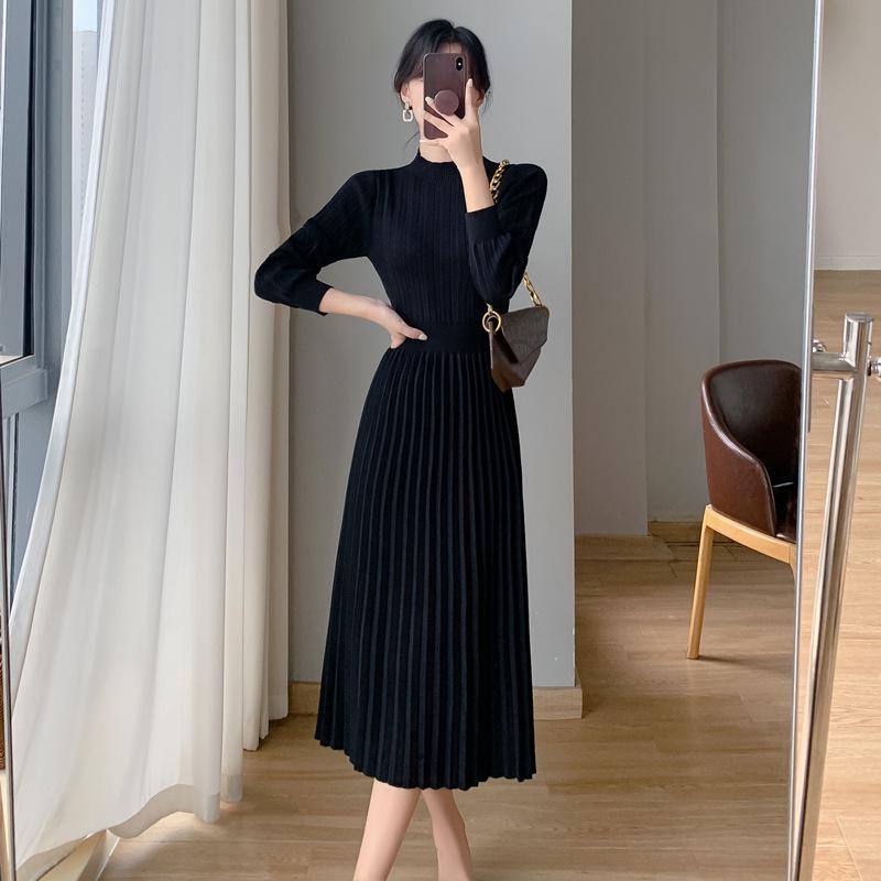 

Женское осенне-зимнее платье-свитер с пальто французской вязки - Длина выше колена XL чёрный