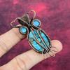 Copper Blue Turquoise Pendant Owl Pendant Copper Wire Wrapped Blue Color Evil Eye Jewelry