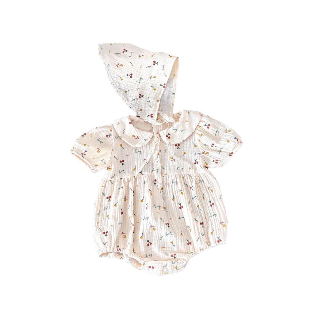 Cherry Print Summer Crepe Cotton Baby Girl Romper