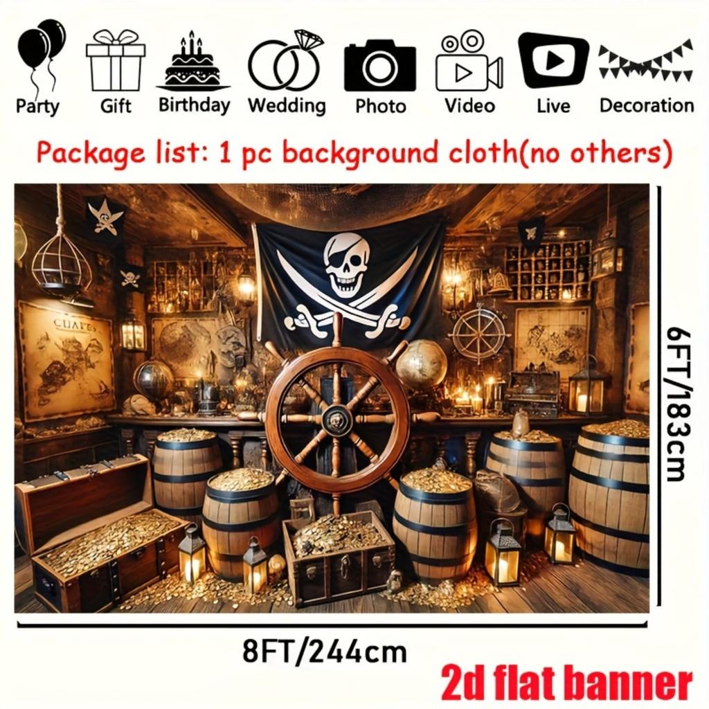 2D Plane 1 Piece of Pirate Treasure Cave Photography Backdrop Suitable for Birthday Parties and Indoor/outdoor Decoration