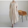 2026 Summer Large Loose Cotton and Hemp Casual Dress Elegant New Round Neck Short Sleeve A-line Dress Female Fashion Solid Color Simple Clothing