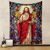 "Stained Glass Jesus with Halo Design" Patterned tapestry home decor, suitable for bedroom and living room, gift