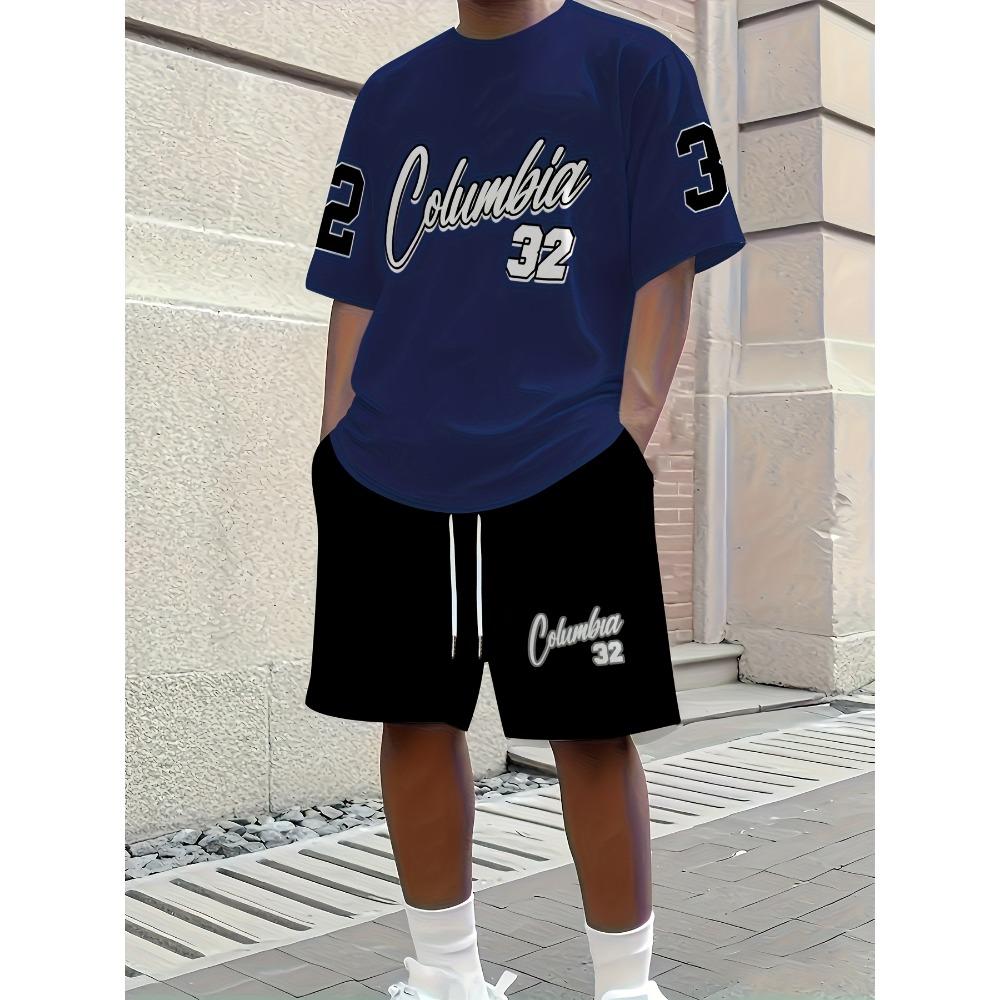2026 Letter Printed Men's T-shirt and Shorts Set Loose Fit Short Sleeved Top and Shorts Summer Vacation Men's Clothing