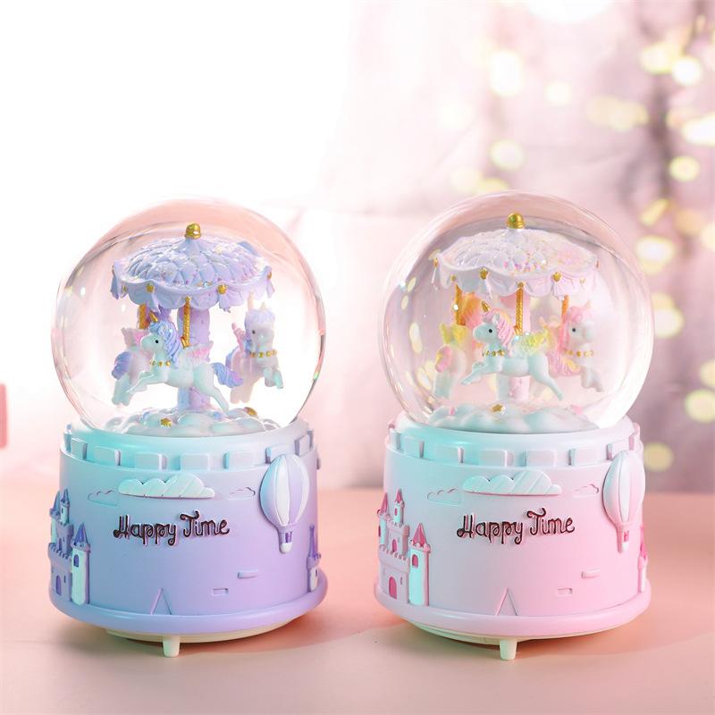 Creative Gift Rotating Carousel Crystal Ball unicorn Music Box Modern Minimalist Design Happy Time Musicwholesale Birthday gift