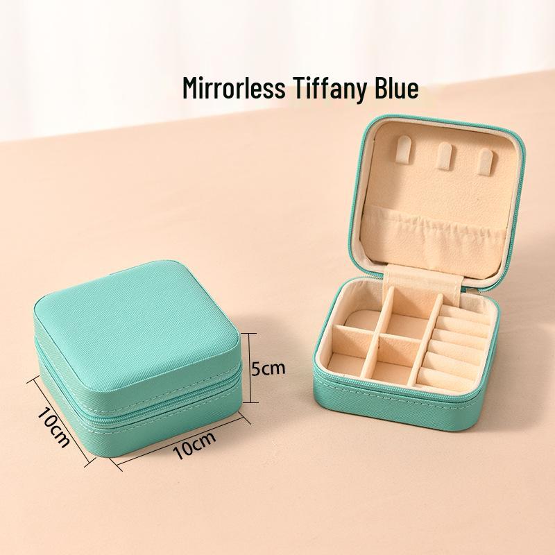 High-End Jewelry Storage Box with Mirror Pattern for Rings, Earrings, Necklaces - Women's Zipper Style Organizer.
