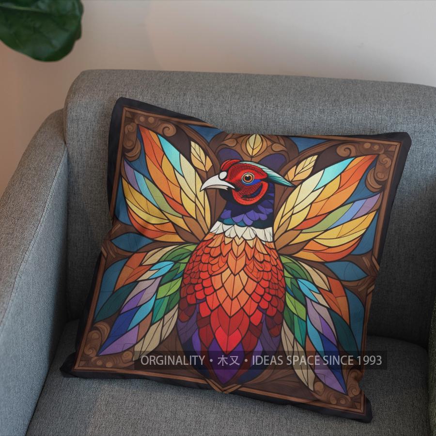 2D Stained Glass Style Colorful Bird Pillow Cover Pattern Cushion Cover Suitable For Sofa Bedroom Car Pillow Cover