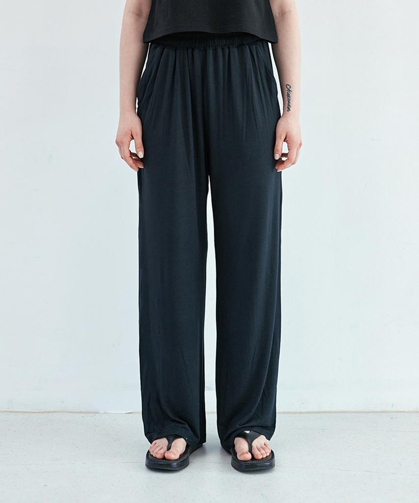 Oo Ml Cooling Modal Spandex Loose Fit Wide Pants (Black)