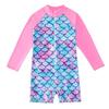 Long Sleeve Mermaid One-Piece Girls' Swimsuit with Sun Protection
