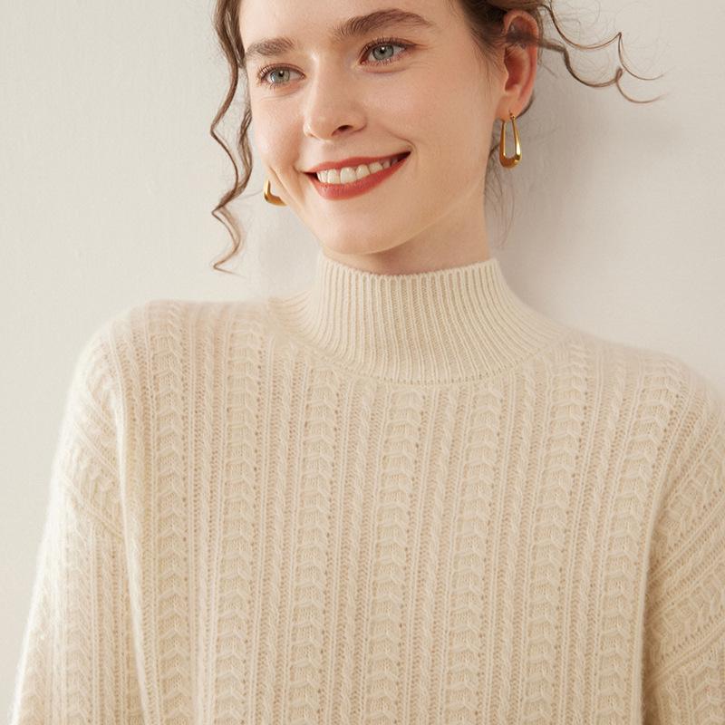 Women's Slim Fit Cashmere High Neck Knit Pullover - Thick, Stylish, Casual, and Elegant for Autumn/Winter