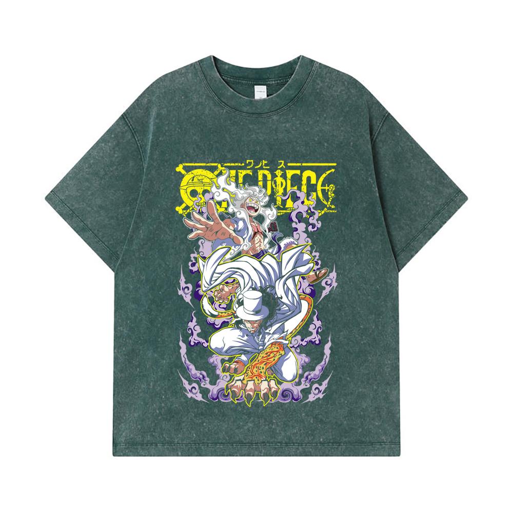 275 GSM Washed T-shirts 100% Cotton One Piece V64 Luffy Lucci Print Unisex Heavy Cotton T Shirt