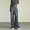 Gray High-Waisted Wide-Leg Suit Pants for Women: Drape Design, Hip-Covering, Slimming, Straight-Leg, Cinched Waist for Pear-Shaped Bodies.