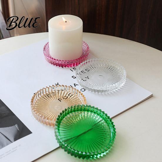 Decorative Candle Holder Pillar Tray Round Glass Modern Home Decor Dish