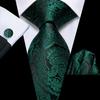 Hi-Tie Paisley Dunkelgrün Schwarz Herren Elegantes Krawatte Einstecktuch Manschettenknöpfe für Smoking Mode Klassisch Seide Luxus Krawatte für Mann