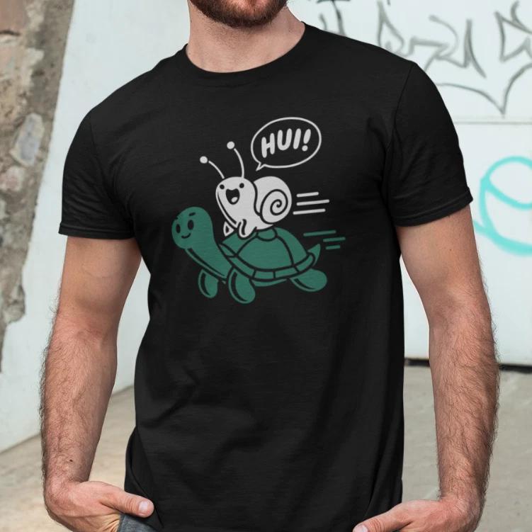 Men s and Women s T-shirts Wow Snail Riding Turtle Cartoon Funny Comedy Fun M