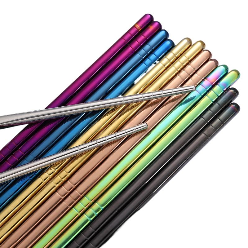 1 pair Stainless Steel Chopsticks Non-Slip Reusable Chinese Chopstick Sushi Noodle Metal Chop Sticks