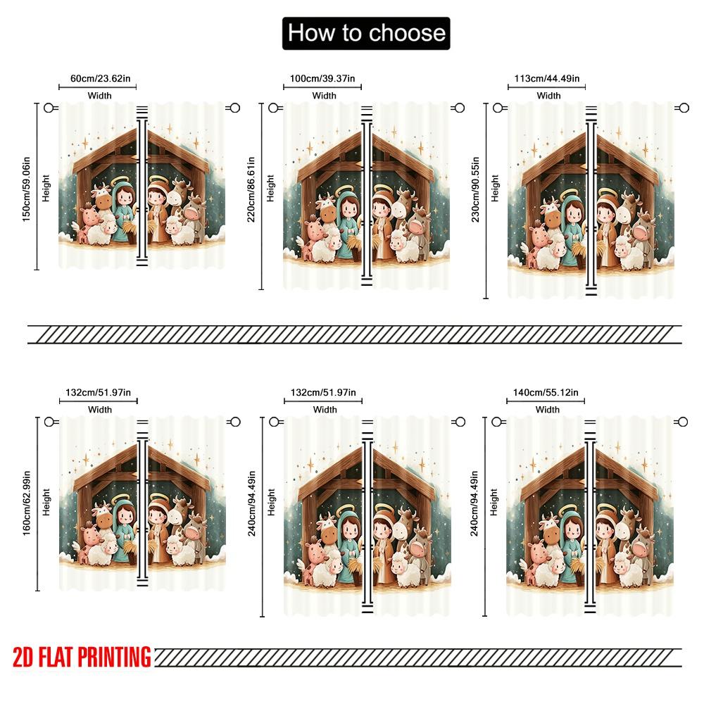 2pcs,2D plane printing Popular Curtains Christmas Nativity Scene Versatile 100% Polyester (without rod) Outdoor Decorations