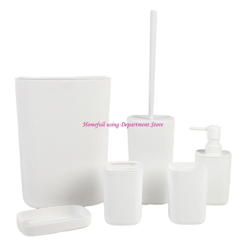 6 Part Bathroom Planner Set Plastic Storage Set For Toothbrush Owner Waste Container
