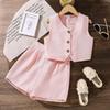 Children's Fashion Sleeveless Vest and Shorts Set, Autumn Girls' Casual Casual Suit