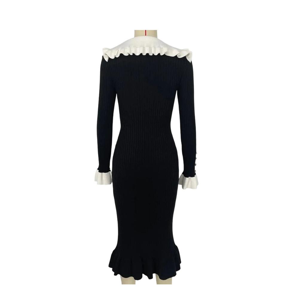 French Skirt Ruffle Edge Dress Knitted Skirt  And Winter New Woolen Dress