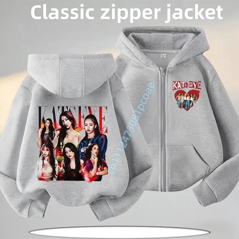 KATSEYE Children's Zippered Pullover Hoodie Boys' Sport Shirt Girls' Casual Top Cartoon Print 2026 New Fall/Winter Coat