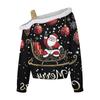 Kadın Günlük Uzun Kollu Omuzdan Askılı Noel Baskılı Peluş Moda Üst