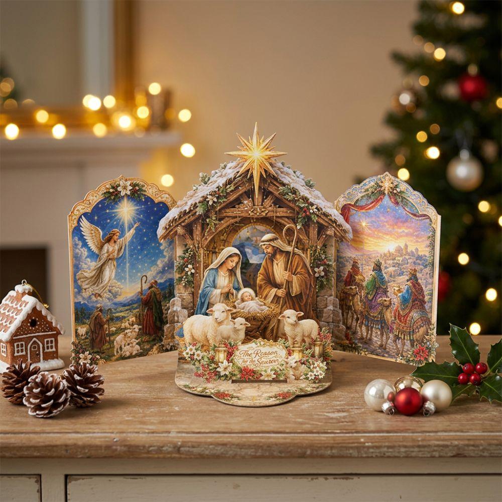 Holy Theme Nativity Scene Pop Up Card Vintage Style Xmas Advent Gift Card Christmas Party