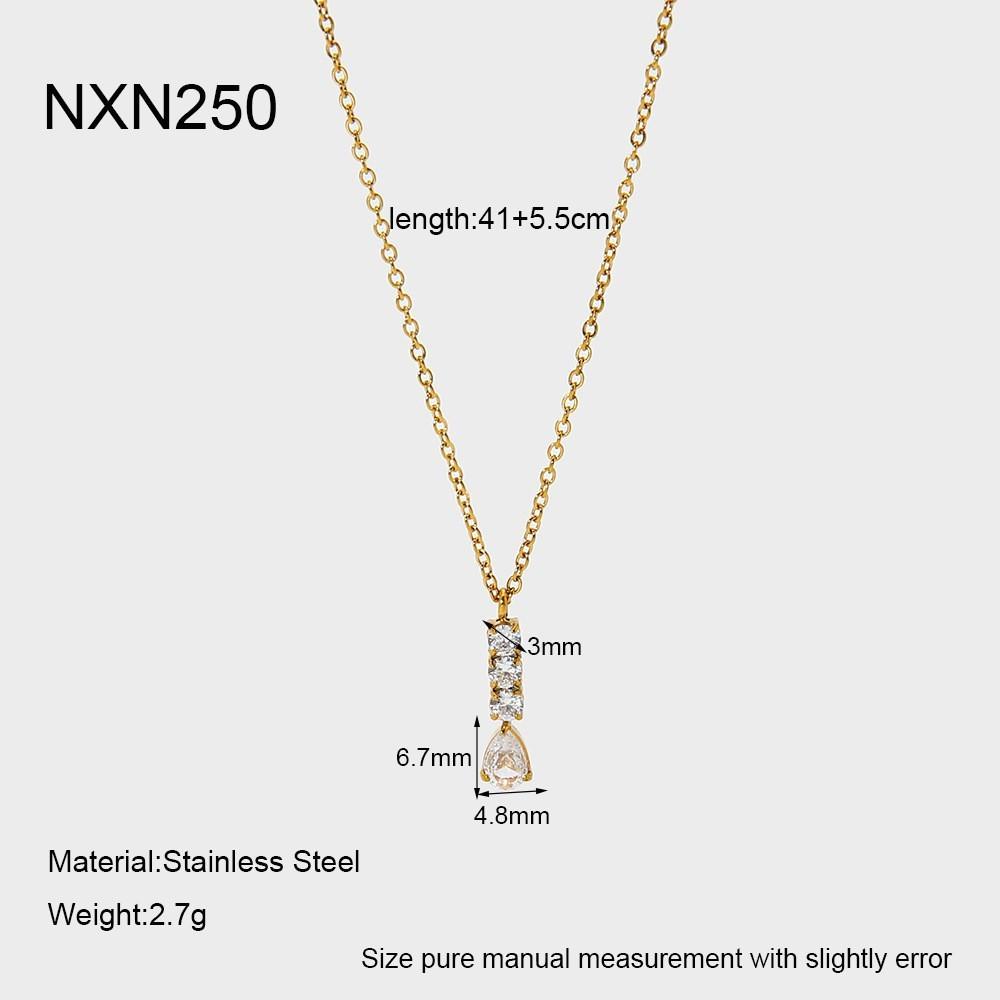 Explosive Stainless Steel Zircon Water Drop Geometric Zircon Pendant Necklace Plated with 18K Gold Waterproof Light Luxury Jewelry Women