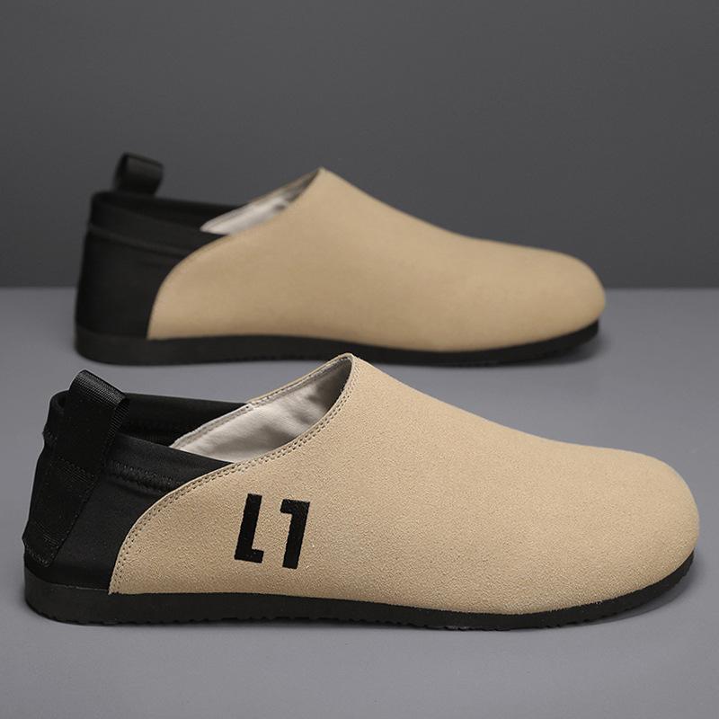 

2025 summer new light foot Doudou shoes one pedal microfiber suede foreign trade Douyin casual leather shoes men 39 хакі