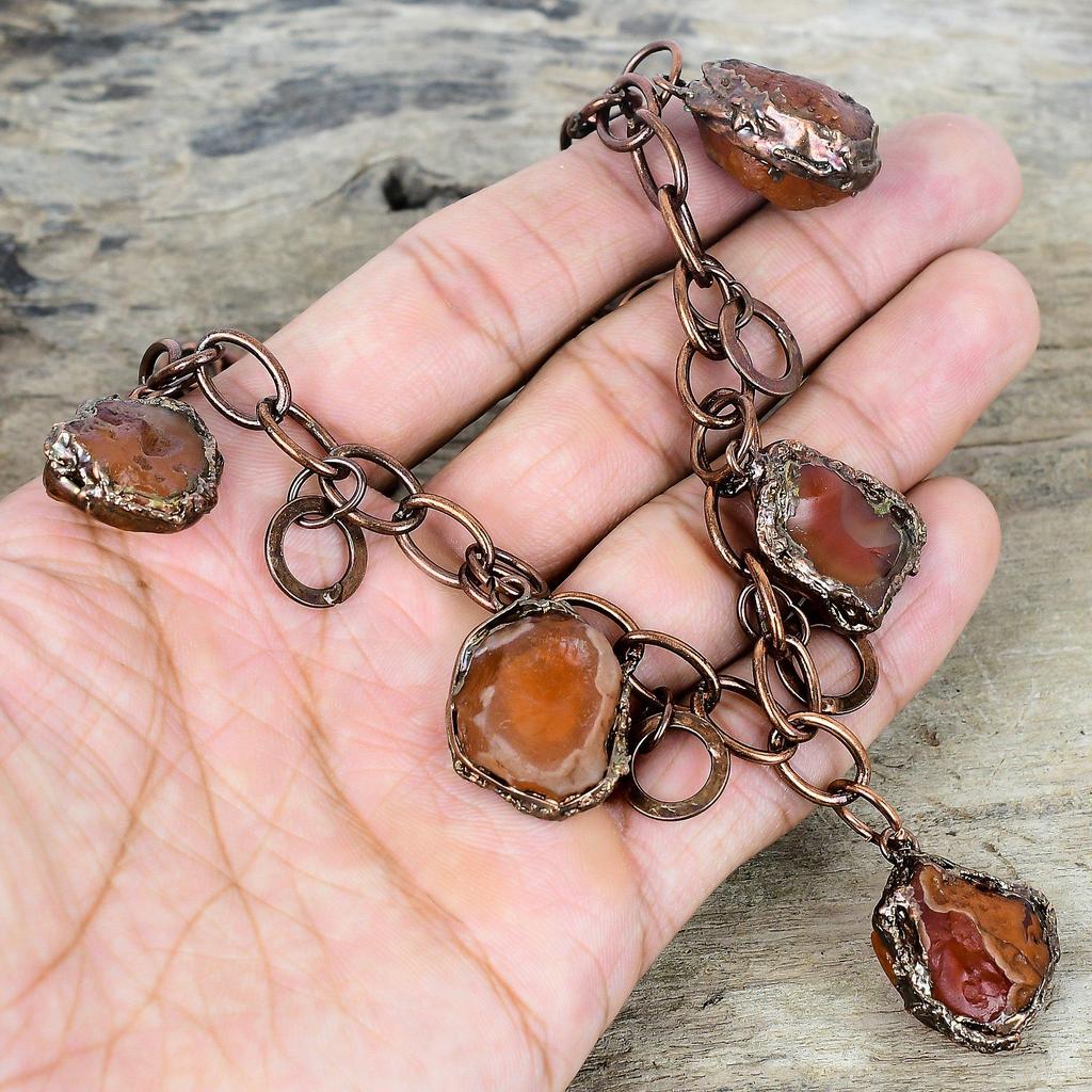 Carnelian Rough Necklace Electroformed Copper Gemstone Necklace Adjustable Chain Necklace Electroformed Jewelry Handmade Necklace for Gifts