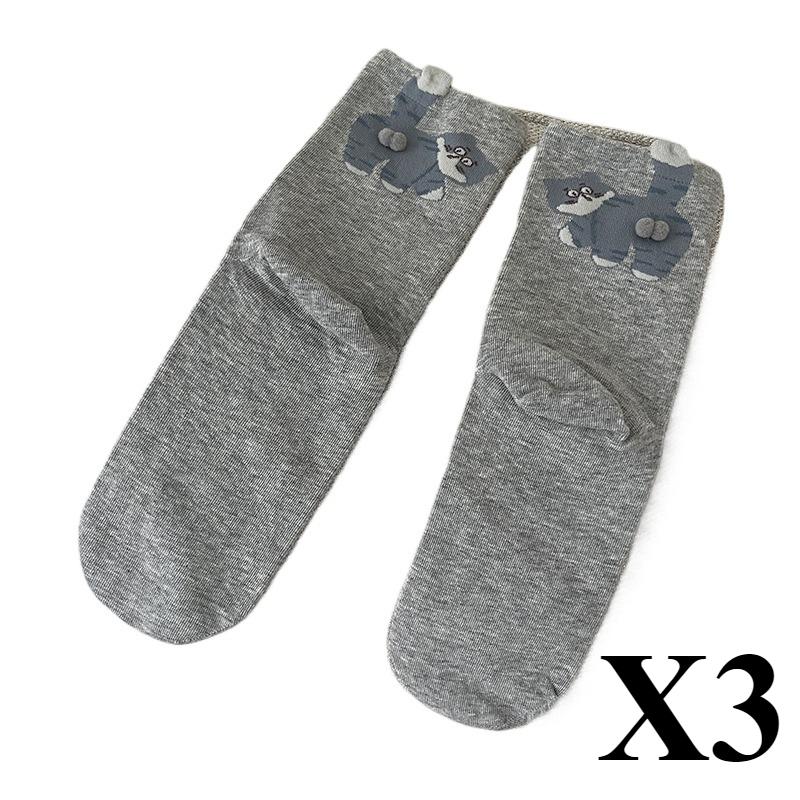 3 Pairs Women's Cat Socks 3D Cat Socks Quirky Socks Spring Autumn and Winter Socks Lot