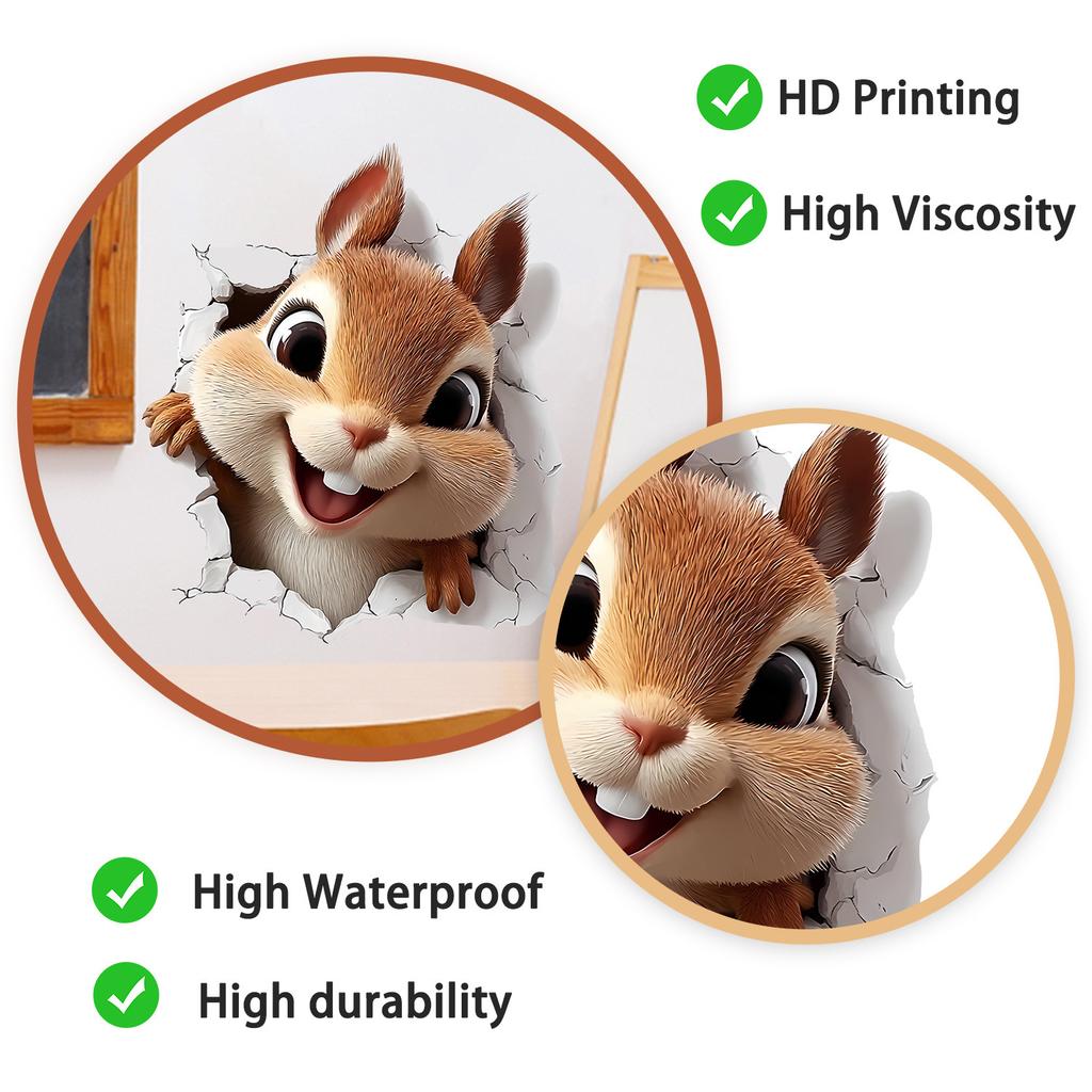 3D Breaking Wall Squirrel Wall Sticker Self-Adhesive Removable for Kids Room Living Room Home Decor
