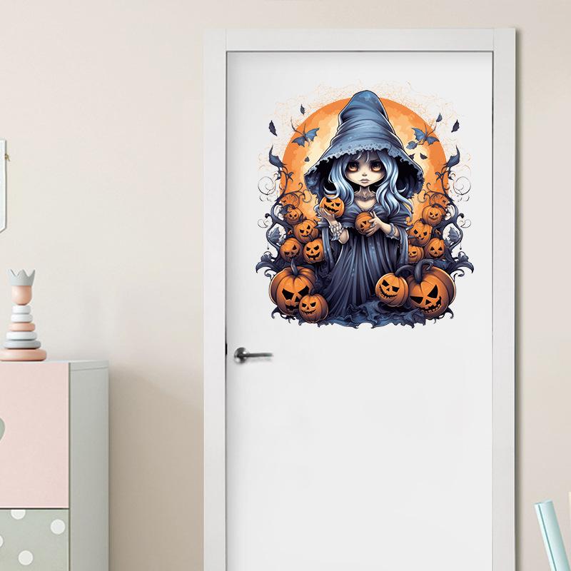 2025 Halloween Witch Pumpkin Wall Stickers Self Adhesive Decoration for Windows Glass Doors Cabinets Desk Background Home Party Decor