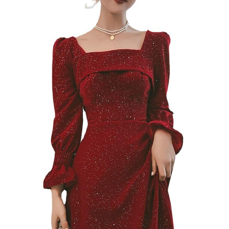 Toast Clothes The Bride's New Autumn Red Party Can Usually Wear a Small Wedding Engagement Dress