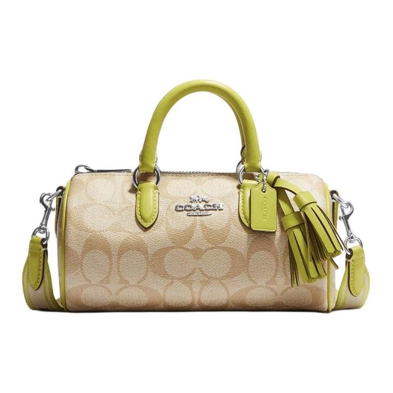 

COACH Lacey 20 Letter Logo Logo Nameplate Classic Print Tassel Coated Canvas and Leather Handbag Small Women s Brown and Yellow коричневий