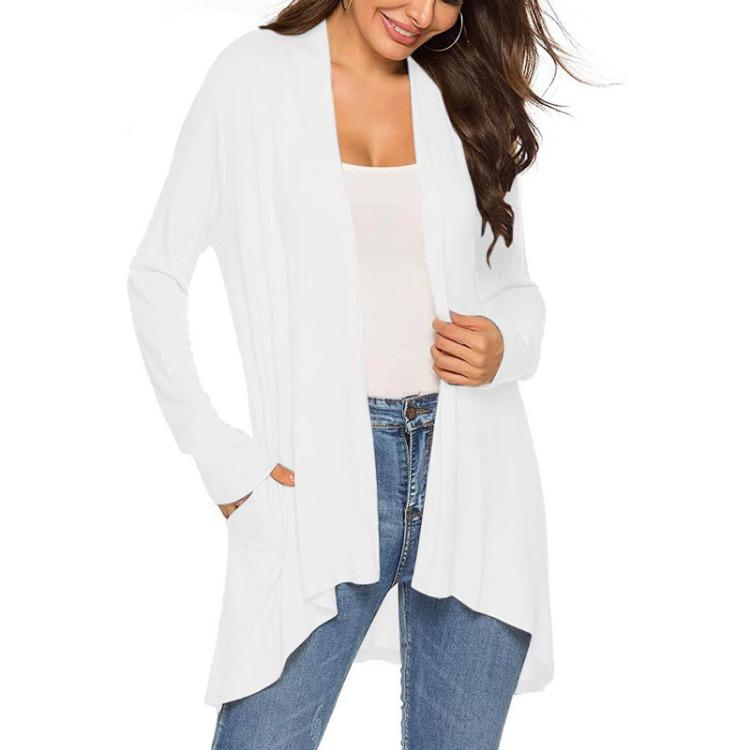 Langarm Strickjacke Jacke Damen Lässig Mode mit Tasche